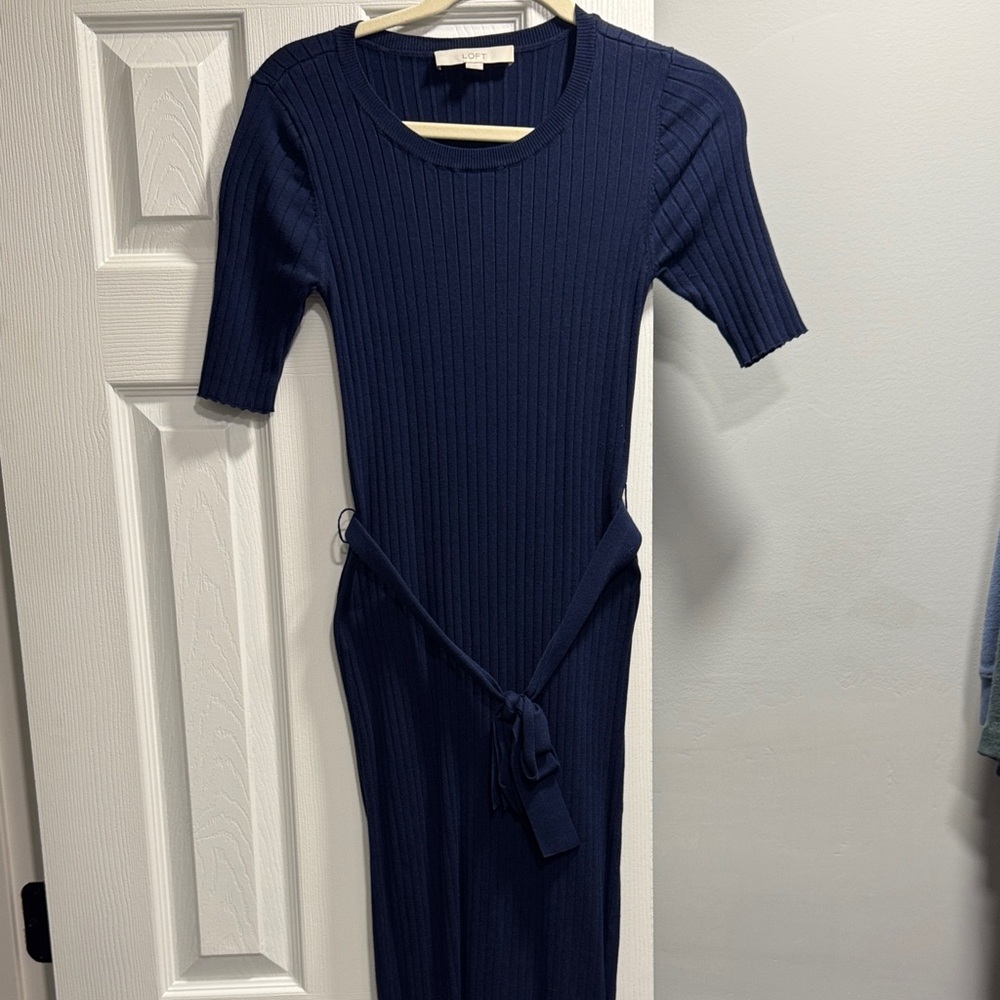 Loft Navy Blue Knit Midi Dress
